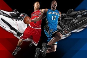 Adidas Basketball advertising in China features Derrick Rose and Dwight Howard.